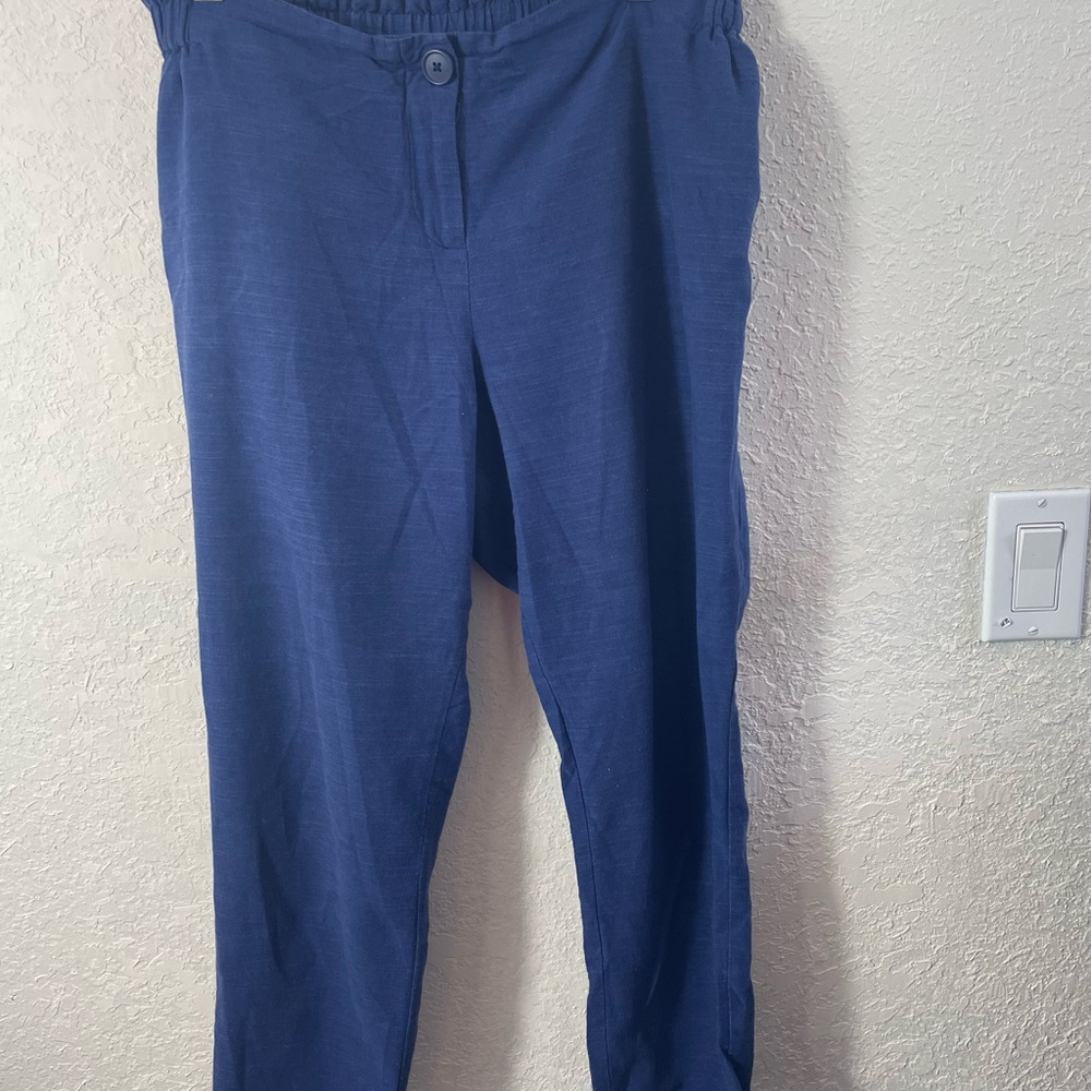 The Nines by Hatch Crop Pants Womens Blue Cotton Blend Elastic Waist Sz XS